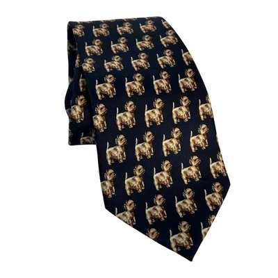 Corbata de cuello Terrier para hombre Venezia hecha en Italia 100 % seda patrón de perro azul marino Foto 1 de 4