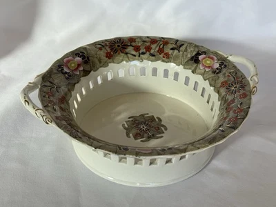 Antike Spode Cracked Ice und Prunus 3950 Porzellan Korb Mittelschale  - Bild 1 von 4