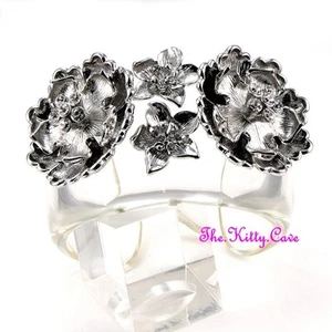 Catwalk 2018 Silver Rhodium Plt Chunky Floral Clear Bangle w/ Swarovski Crystals - Picture 1 of 7