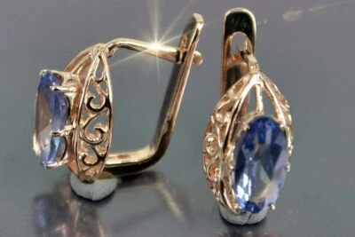 Красивые женские серьги из розового золота 14 карат с александритом огранки маркиза 3 карата - Изображение 1 из 4