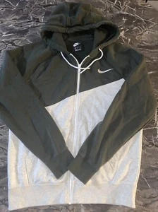 NIKE Jacket Hoodie MEN’S MEDIUM Full Zip White SWOOSH Logo On Back Cotton - Picture 1 of 5