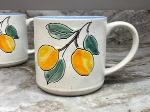Braxton Lemon Coffee Mugs Set Of 2 Light Blue Inside. 18 Ounce. New. - Picture 1 of 17