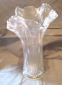 Clear~Swung Glass Vase~10.75" Tall~Ruffled Top Edge~Long Stem Roses/Flowers - Picture 1 of 11
