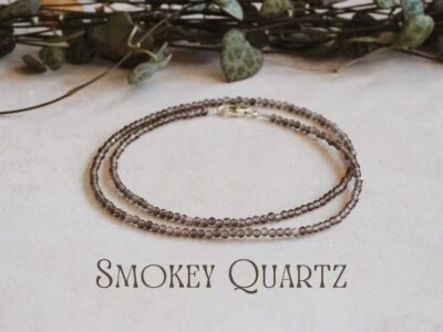 Natural Smoky Quartz 2-3MM Faceted Round Gemstone Beaded 18" Beautiful Necklace - Image 1 of 4