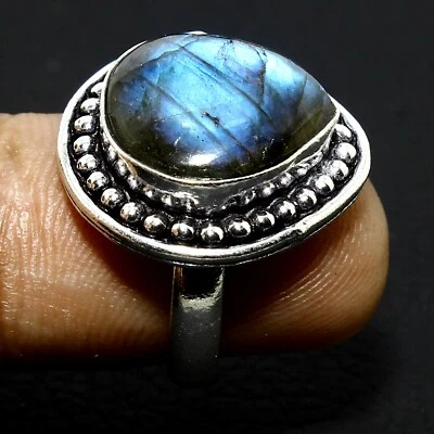 Anel feito à mão de pedra preciosa de fogo azul labradorita natural presente para joias tamanho 6,5 - Imagem 1 de 4