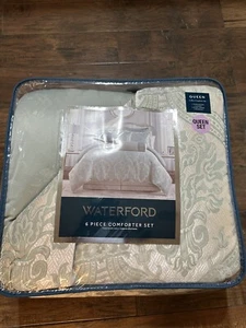 Waterford Linens Castle Cove Spa Blue Jacquard Medallion Queen Comforter Set 6pc - Picture 1 of 4