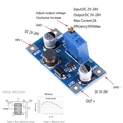 1X 2A DC-DC Boost Step Up Volt Wandler Netzteil 2-24V auf 3V 5V 6V 9V 12V - Bild 1 von 4