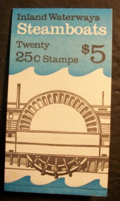USPS Inland Waterways Steamboats #2409a Booklet of 20  25c FV $5.00  1989 #103 - Image 1 of 3