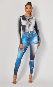 Mixed Media Denim  Jumpsuit - Picture 1 of 3