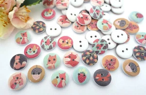 10x Knopf rund vintage Tiere Zoo Knöpfe 15mm Kinder Jungen Buben bunt Fuchs Hase - Picture 1 of 3