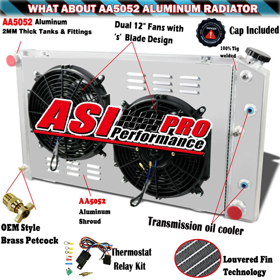 ASI 4 Row Radiator Shroud Fan For 1968-77 Chevy Chevelle Malibu 1971-90 Caprice. Foto 1 de 4