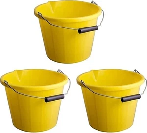 3 x 14L/3 Gallon Yellow Plastic Builder's Bucket Metal Handle Water/Feed Storage - Picture 1 of 15