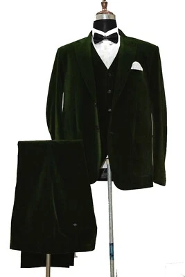 Men Green Suits Velvet Designer Wedding Dinner Suits (Coat+Waistcoat+Pants) UK - Image 1 of 3