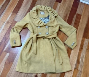 CHAQUETA ABRIGO GUISANTE AMARILLO MOSTAZA ADORNADA CON VOLANTES TALLA L DAYTRIP VINTAGE Y2K - Imagen 1 de 12