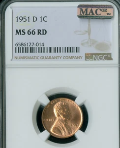 1951-D LINCOLN CENT NGC MS66 PQ CHERRY RED  TOUGH DATE MAC SPOTLESS * - Picture 1 of 2