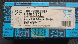 PFERD Fiber Discs 62470  4 1/2” X7/8, Z-Forte.Zirconia Alumin 60Grit (25 Discs) - Picture 1 of 4