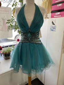 PF Turquoise / Brown Beaded Prom Special Occasion Evening Dance Dress size 10 - Picture 1 of 10
