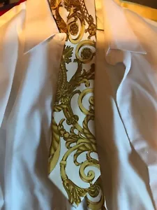 Hermes Krawatte elegant/stilvoll Gold auf Weiß 100 % Seide, 57"" Top Zustand - Bild 1 von 10