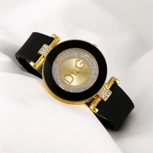 Schlichte schwarze Quarz Damenuhren minimalistisches Design Silikonband Armband - Bild 1 von 5