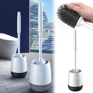 Bathroom Toilet Brush Silicone Bristles with Holder Creative Cleaning Brush Set~ - Picture 1 of 12
