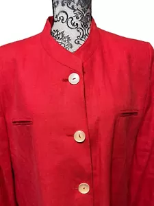Studio 205 Womens Size 16 Red 100% Linen Blazer Lined Beige Long Sleeve - Picture 1 of 10