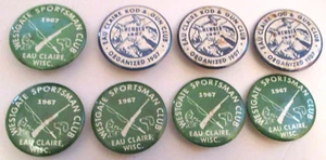 8 VINTAGE 1967 WESTGATE SPORTSMAN CLUB & EAU CLAIRE ROD & GUN CLUB PINS PINBACKS - Picture 1 of 1
