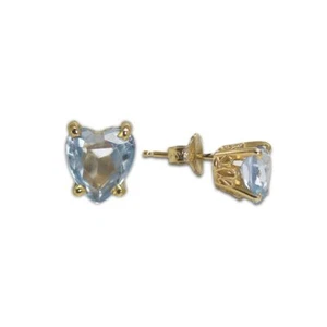 14k Yellow Gold Spinel Heart Shaped Earrings Light Blue - Picture 1 of 4