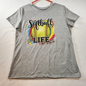 Softball Life T Shirt Womens Juniors Small Gray Colorful Graphic Print Sports - Picture 1 of 19