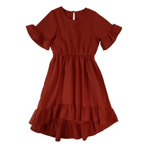 Hi Low Dress Girls Size 5-6T(L) Red Ruffle Short Sleeves Lightweight Keyhole - Picture 1 of 4