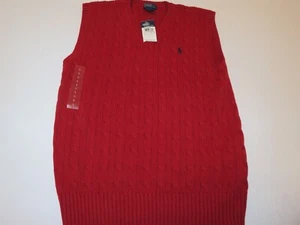 Polo Ralph Lauren Boys Cable Knit Sweater Vest Large 14-16 Red NWT Holiday - Picture 1 of 4