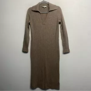 Vince Cashmere Wool Collared Ribbed Sweater Dress Polo Knit Brown Mocha Tan S - Picture 1 of 11