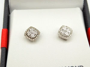 1/10 CT TW Diamond Earrings Sterling Silver Square - Picture 1 of 6