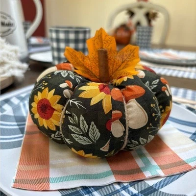 Stuffed Fabric Pumpkin Fall Farmhouse Thanksgiving Decor - Image 1 of 3
