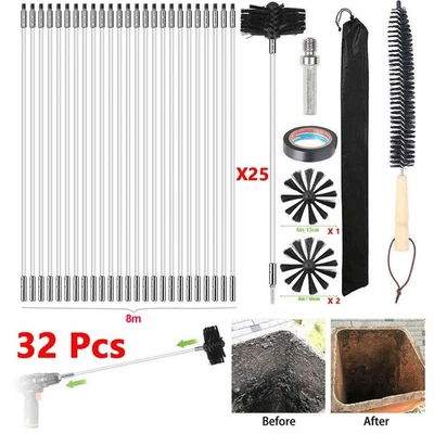 32x Flexible Chimney Sweep Set Flue Sweeping Brush & Rod Kit Soot Cleaning Rods - Image 1 of 4