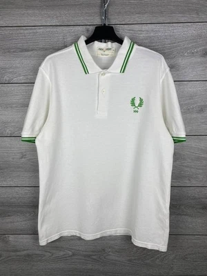 Camisa Polo Fred Perry Para Hombre Vintage 100 Aniversario Blanco Verde Borde Talla M Foto 1 de 4