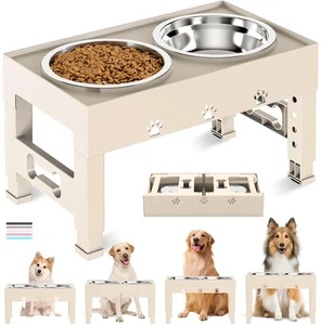 Apricot erhöhte Hundenäpfe, 2 Edelstahl, 5 höhenverstellbare Ständer - Bild 1 von 8