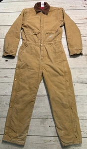 Vtg Carhartt Duck Coveralls Quilted Red Lining Brown USA Made Men’s Sz XL - Picture 1 of 22