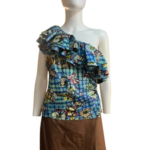 Blusa ULLA JOHNSON Adaleigh Seda Floral Volantes Un Hombro Talla 6 - Imagen 1 de 6