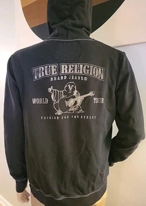 True Religion World Tour Buddha Hoodie Logo Black Mens Size XL Zip Up - Picture 1 of 16