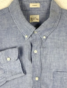 J Crew Baird McNutt Irish Linen Classic Fit Blue Long Sleeve Button Shirt Men XL - Picture 1 of 11