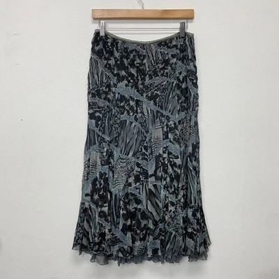 Alberto Makali Midi Skirt Abstract Print Ruffle Hem Party Elegant XL Witchy - Image 1 of 4