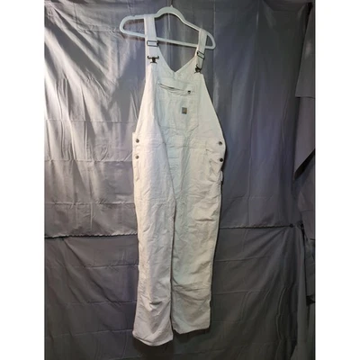 Carhartt Men's White Canvas Work Overalls Bib Pants Utility Adjustable Straps - Image 1 of 4