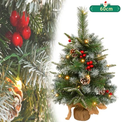 Mini Weihnachtsbaum Christbaum 60 cm mit LED Beleuchtung Tannenzapfen & Beeren - Bild 1 von 4