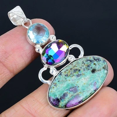 Ruby Fuchsite 925 Silver Plated Handmade Pendant of 2.29" - Image 1 of 3