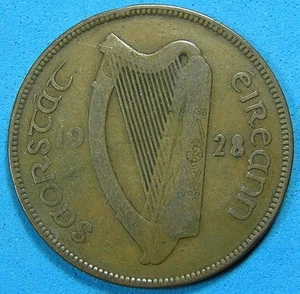 Ireland 1 Penny Bronze Coin 1928, Hen with Chicks, 30.9 mm, KM-3, Combined S/H - Picture 1 of 2