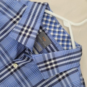 Thomas Dean Shirt Mens 3XLT Blue Plaid Pima Cotton Button Down Long Sleeve Tall - Picture 1 of 14
