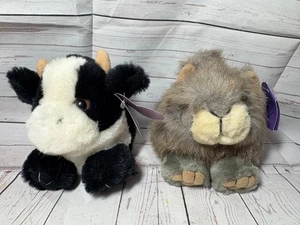 1994 SET - Puffkins Meadow Cow Nutty Squirrel Plush Beanie Round Cute VTG W/Tags - Picture 1 of 3