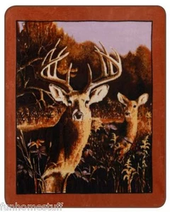 2 TWO DEER BUCK DOE IN WOODS MEDIUM WEIGHT QUEEN 79" X 96 SOFT BED THROW BLANKET - Picture 1 of 1