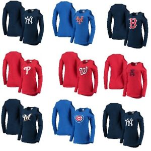 MLB Baseball Teams FOCO Women's Logo Cold Shoulder Sweater Shirt Tee Sizes NWT
