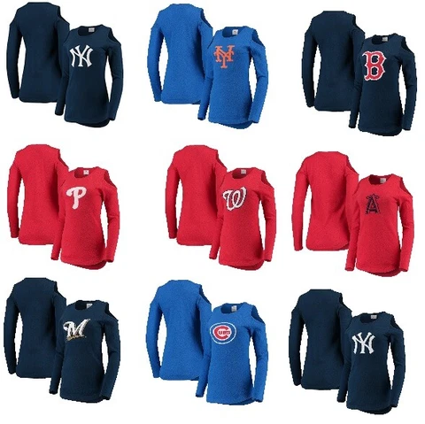MLB Baseball Teams FOCO Women's Logo Cold Shoulder Sweater Shirt Tee Sizes NWT Cover
